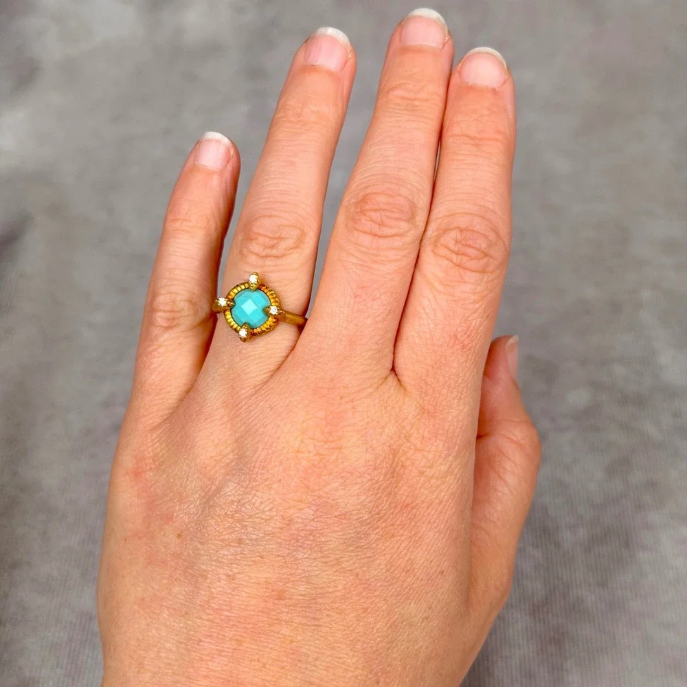 Freida Rothman BOHO Turquoise CZ 14K Gold over Sterling Silver Ring Size 6
